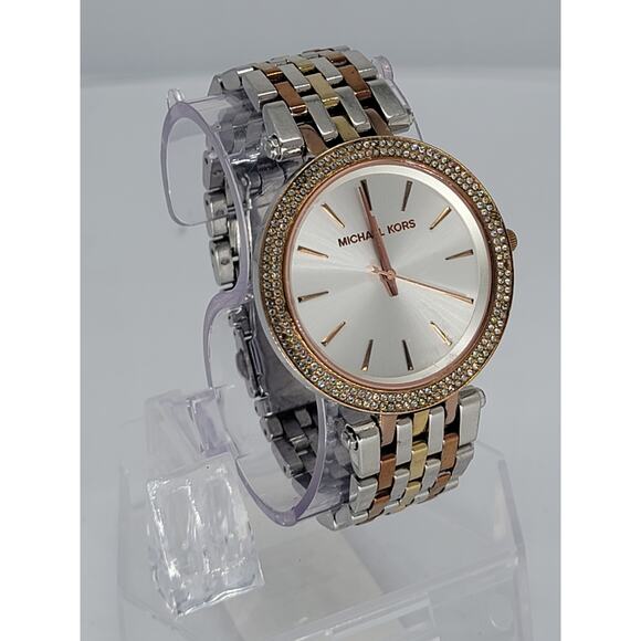 Michael Kors Darci Tri-Tone Steel Crystal Silver Dial Ladies Quartz Watch MK3203 - Picture 5 of 9